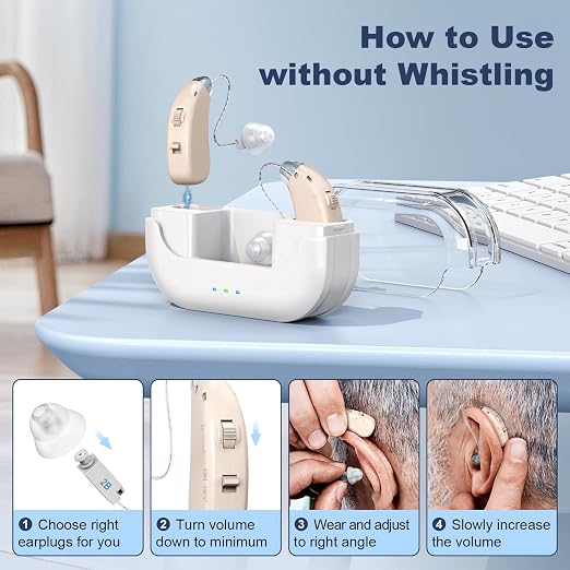 OTC Hearing Aids Rechargeable for Seniors, Lightweight Hearing Amplifiers for Adults with Intelligent Noise Reduction, Portable Behind-the-Ear Hearing Aid Headphones Comfortable Wearing
