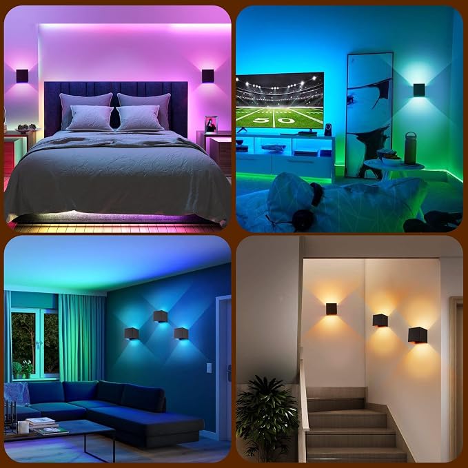 RGB Wall Sconces Set of 2, LED Lights for Room Decor 16 Colors, 6000mAh Battery Operated Wall Sconce, Rechargeable Remote Control Dimmable Cordless Wall Lights for Bedroom Living Room