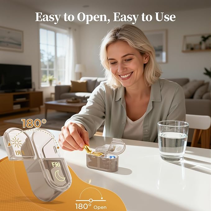 Betife AM PM Pill Organizer 7 Day, Weekly Pill Organizer Box 2 Times a Day | Portable, Cute, Easy Open, Airtight, Fashion, Dust-Proof, Reusable, Sturdy