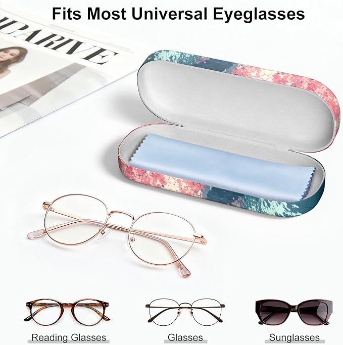 Hard Shell Leather Sunglasses Case,Classic Fashionable Cute Large Glasses Case for Women Men,Sunglass Eyeglasses