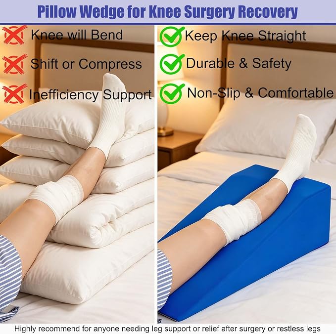 Knee Surgery Pillow Straight Leg | Leg Pillow Elevation Blood Circulation | Foam Wedge for Elevating Leg Machine Washable Removable Cover | Knee Wedge Pillow Post Surgery