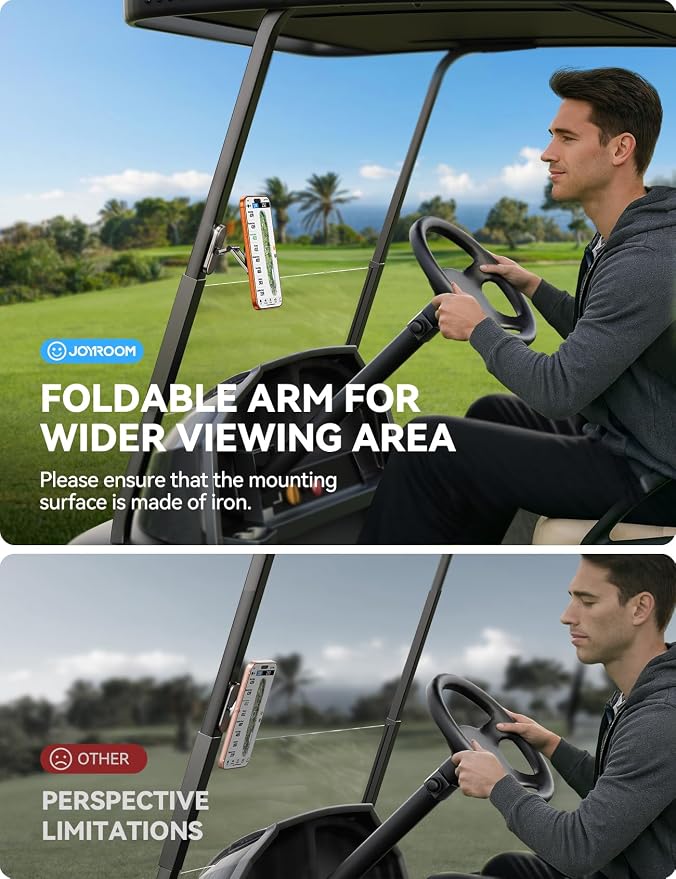 Upgraded Magnetic Golf Cart Phone Holder, [Tri-Fold+All Alloy] 2026 Unique Gifts Golf Cart Accessories for Men Golfers Him Father, Compatible with MagSafe iPhone 17-12 for Club Car, EZGO, Yamaha