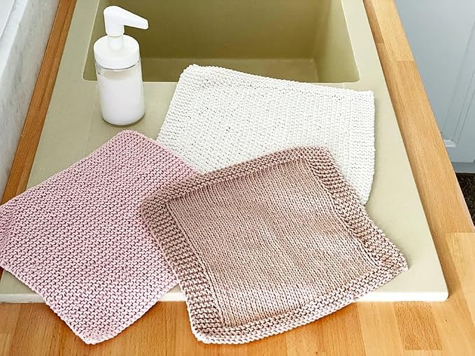 Kaaper Beginner Knitting Kit for Adults - Create 4 Dishcloths & 4 Coasters, All-in-One Knitting for Beginners Kit with Cotton Yarn, Bamboo Needles & 8 Patterns, Handmade Gift for DIY Craft Lovers