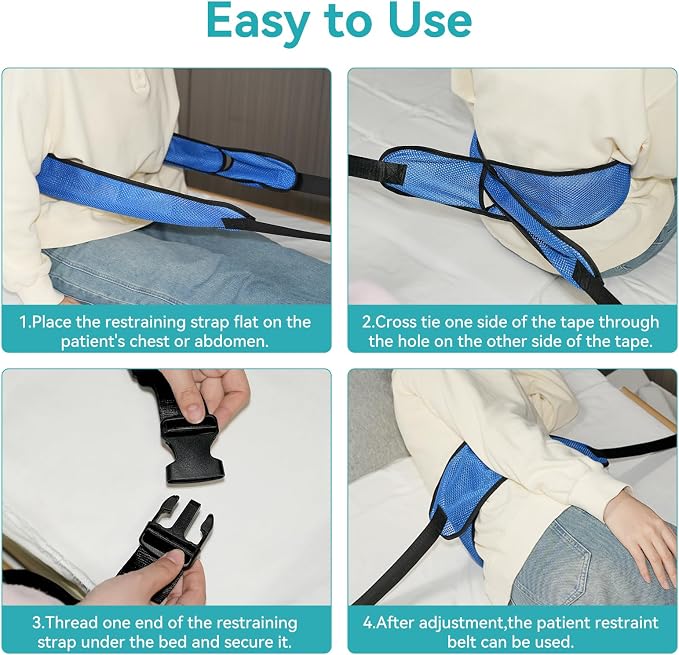 Medical Bed Restraint Strap for Elderly, Anti-Fall Waist Belt for Elderly, Adjustable Wheelchair Seat Safety Belt,Medical Bed Safety Assist, Mesh Style Navy Blue