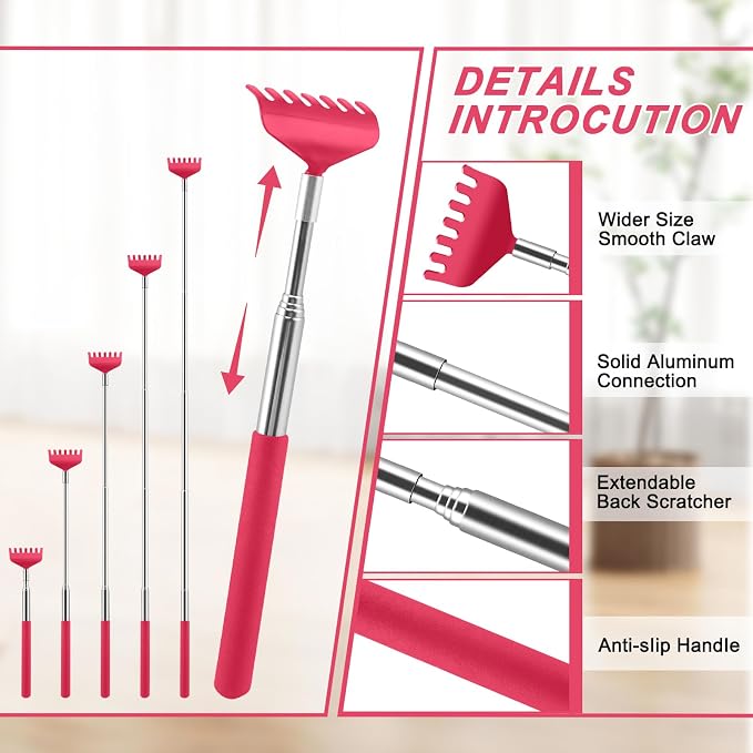 6 Pack Back Scratcher, Stocking Stuffers for Women Men Teen Girls | Prizes for Adults, Birthday Gag Bulk Small Christmas Gift, Mothers Fathers Day Dad Gifts, Easter Basket Stuffers (Red)