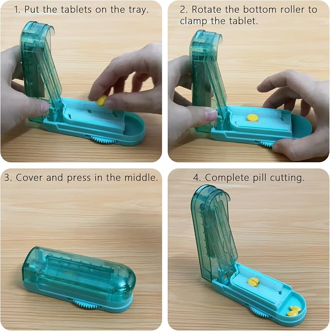 Johnbee Pill Cutter Splitter for Small and Tiny Pills. Adjustable Pill Splitter Accurately Cuts Multiple Pills at Once. Sharp Blade with Safety Guard. Non-Slip Silicone Edge (Lake Blue)