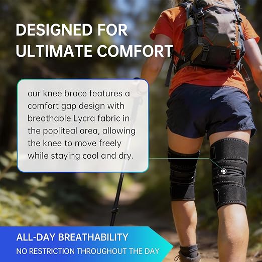 Knee Brace for Men and Women, Adjustable Knee Support with Side Stabilizers, Open Patella 5-Strap 360° Wrap Knee Stabilizer for Meniscus Tear, ACL, MCL, Arthritis & Knee Pain (Black, Medium)