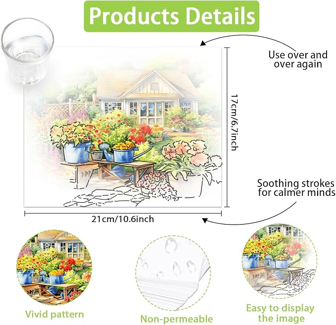 36Pcs Dementia Activities for Seniors, Reusable No Mess Art Kit,Water Painting Coloring Set for Memory Therapy Activity, Relaxing Landscape Painting Set for Elderly & Alzheimer’s Patients (Scenery)