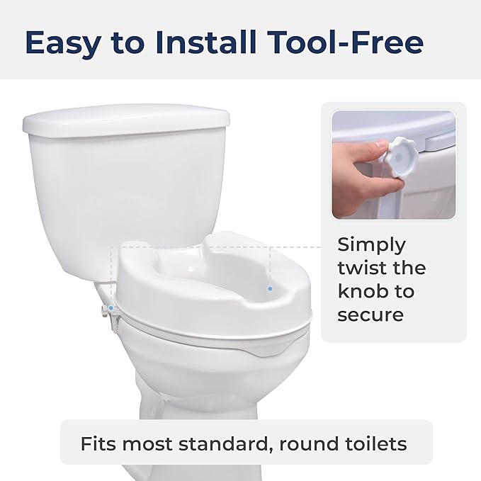 Drive Medical Raised Toilet Seat with Lock, Standard Seat, 4 Inch | Raised Toilet Seat with Lock Adds 4 Inches of Height and Stability to Any Standard Toilet Bowl at Home
