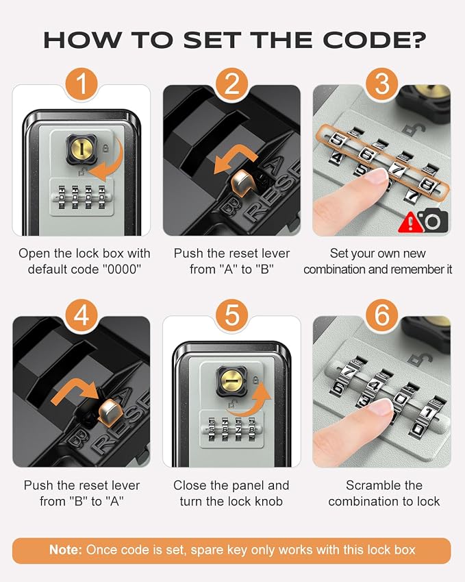 Wall-Mounted Lock Box for Keys with Code, Large Capacity 4 Digits Combination Key Lock Box with Resettable Spare Key, Weatherproof Key Safe Storage Lockbox for Home, Apartment, Office, Gray