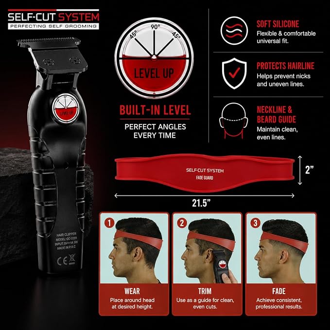 Silicone Haircut Guide for Men – Hands-Free Fade Template for Clippers | DIY Self-Cut Neckline & Taper Shaping Tool
