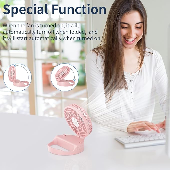 Handheld Mini Fan Rechargeable, Hands Free Necklace Fan, 3 IN 1 Hand Fan, Portable Small Pocket Fan with Magnetic Switch, Lanyard, Battery Operated