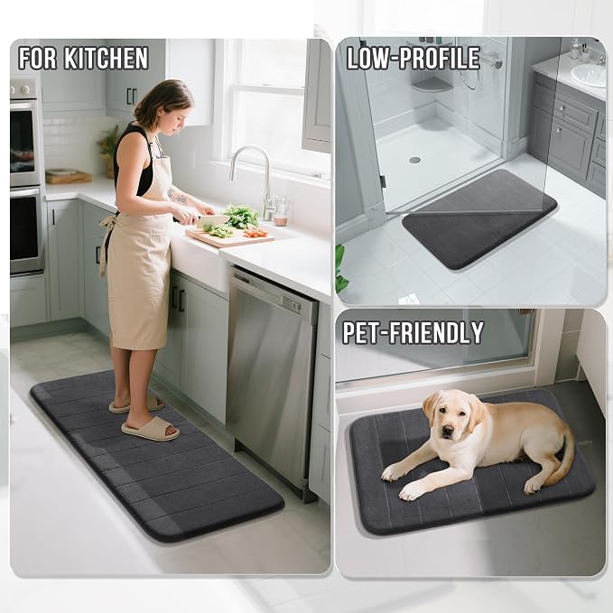 Yimobra Long Bath Mat 44"x24", Super Soft Quick Dry Memory Foam Bathroom Rug, Water Absorbent, Non Slip Backing Machine Washable for Tub Shower, Thick Comfort Support, Dark Gray