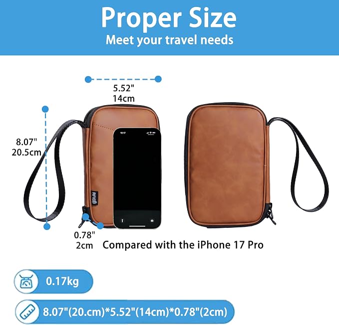Lagre Family Passport Holder for 4, Brown | Multiple Passport Bag, RFID Blocking, Waterproof with Zipper, For Travel