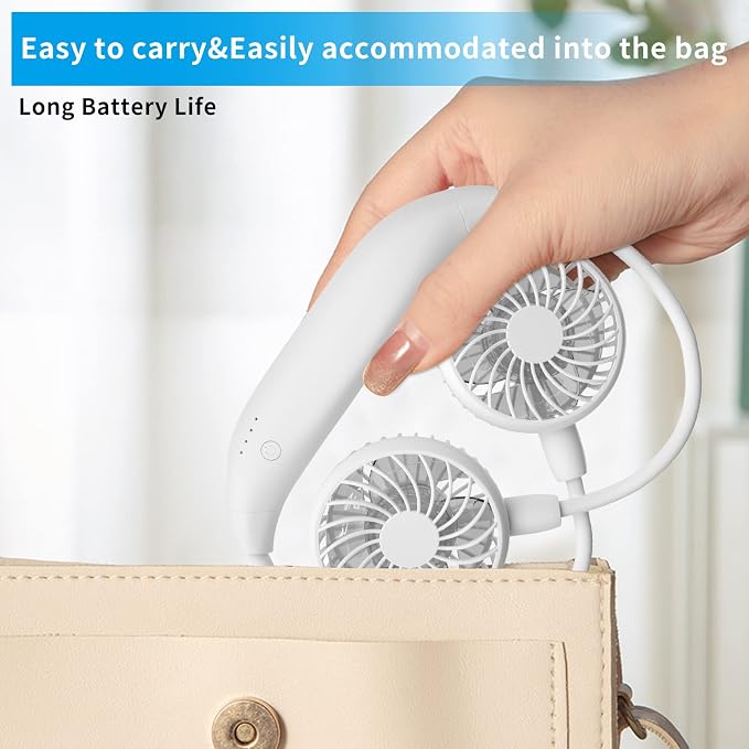 HandFan Upgraded Neck Fan with 5000mAh Rechargeable Battery, 26H Longest Runtime - 6 Speeds Visible Blades Portable Fan, 360° Flex Neck for Park/Game/Travel, Safety Grille & Hair Protection (White)