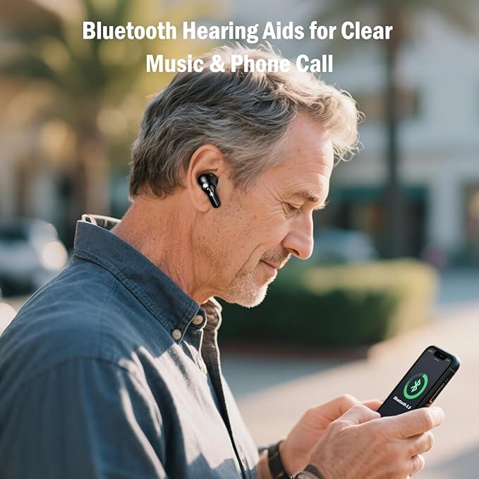 TTQ OTC Hearing Aids for Seniors with Bluetooth, Smart Noise Cancelling & 3-Level Volume, Fashionable and Trendy Rechargeable Hearing Aids for Hearing Loss