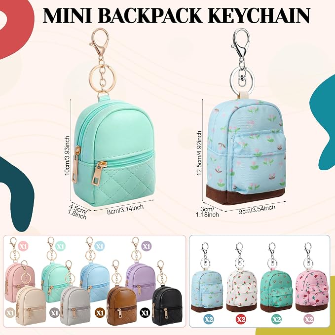 Hsei 16 Pcs Mini Backpack Keychain Coin Purse Tiny Key Chain Cute Cosmetic Bag Change Pouch Wallets Mini Gifts for Women Multi Pocket Card Holder Small Items Cable Organizer Zipper Pouch (Color Mix)