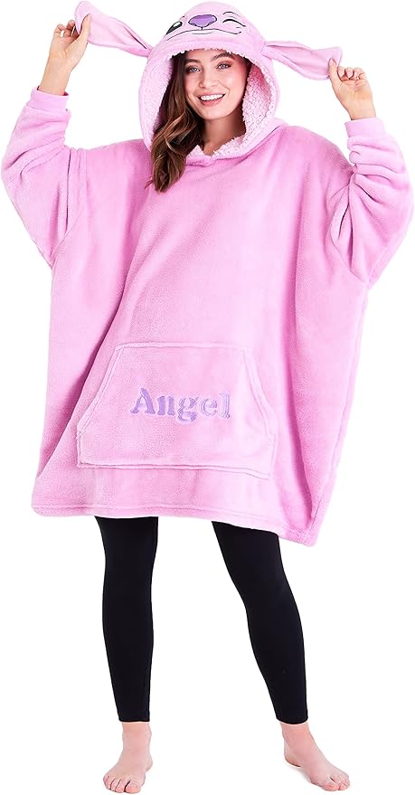 Disney Stitch Blanket Hoodie for Women Teens, Wearable Oversized Fleece Hooded Poncho with Pocket, Cozy Gifts for Women
