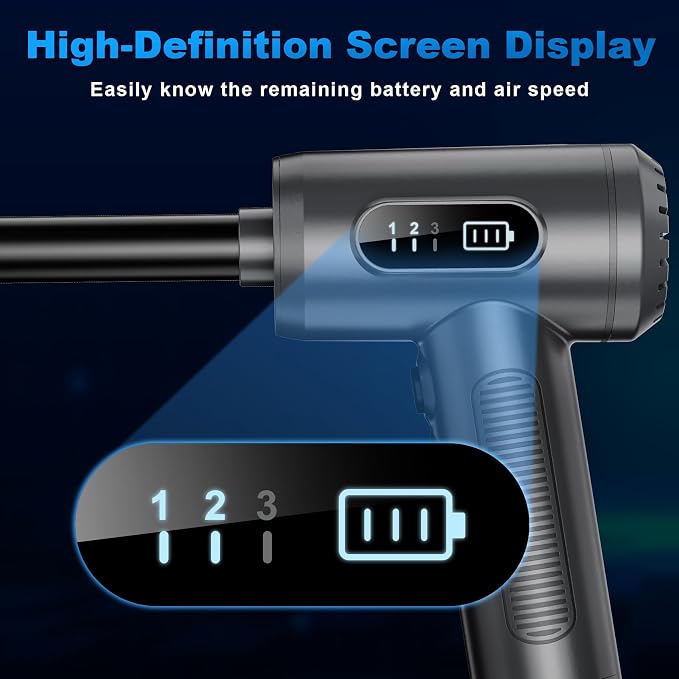 Compressed Air Duster, 100000RPM Cordless Rechargeable Electric Air Blower | Smart LED Display, 3-Gear Adjustable, LED Light, Keyboard, PC, Car & Home Cleaning, Replaces Canned Air, Grey