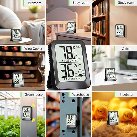 AyayaBoss 3 Pack Room Thermometer Indoor Hygrometer | Mini Size, Monitor Temperature & Humidity, Accurate Fast Read, Easy To View, Kickstand/Hanging/Wall Adhesive, ℉/℃, w/ Battery