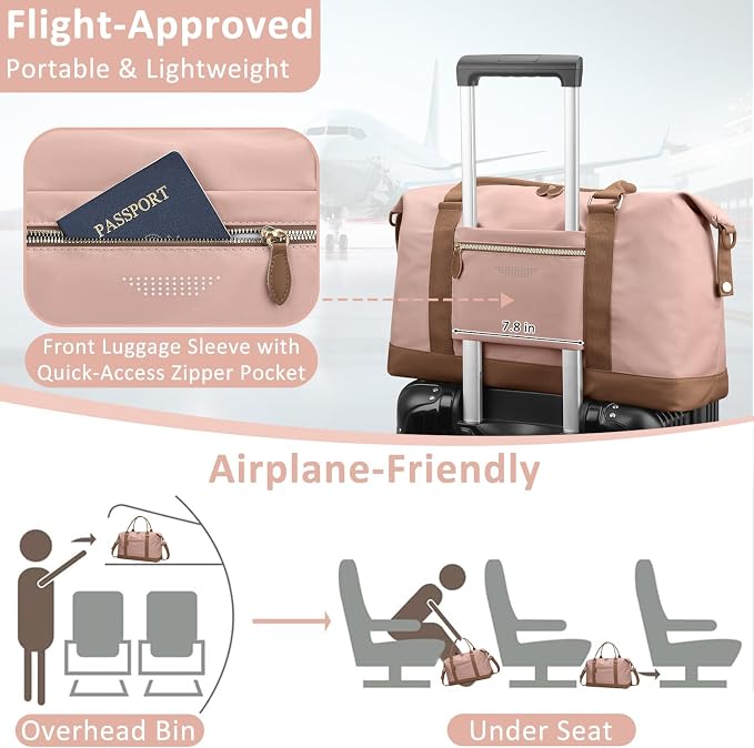 ELONGRIVER Travel Duffle Bag for Women, Weekender Bags, Hospital Bag for Labor Delivery, Lightweight Tote Duffel Overnight Bag with Luggage Sleeve, Airplane Travel Bags with Toiletry Bag, X-Large,Pink