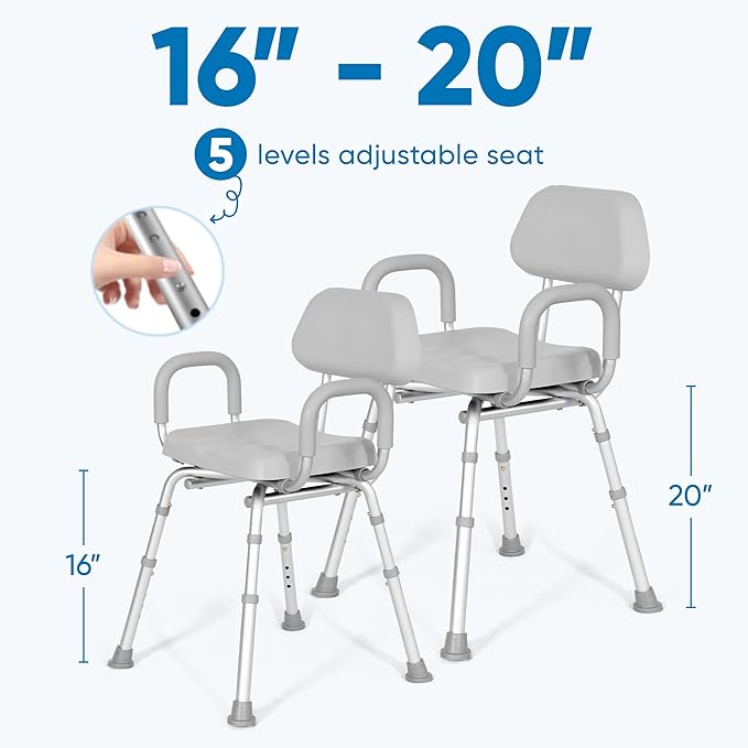 Platinum Health Shower Chair, Bath Chair, Padded with Armrests, Comfortable(tm) Deluxe Shower Chair. Institutional Quality. (Gray)