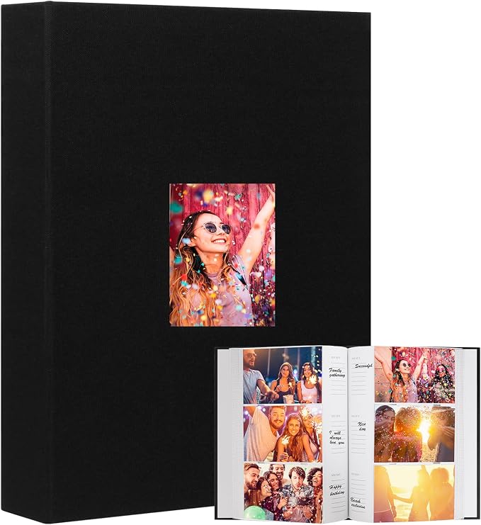 4x6 Photo Album Holds 360 Photos with Writing Space, Leather Cover Picture Book with Front Window for Family Wedding Baby Travel & Graduation Memories, Black