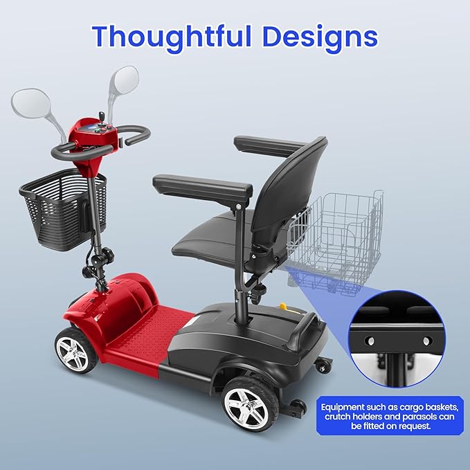 Wooken Mobility Scooters for Seniors, Adults, 4 Wheels Foldable Powered Mobility Scooter 264 lbs All Terrain, Compact Heavy Duty Electric Powered Wheelchair with Seat for Travel, Smart Safety System