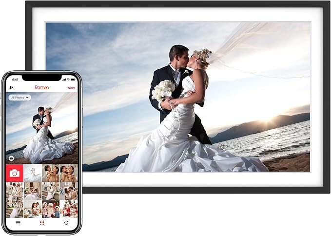 Skyrhyme 15.6'' Digital Picture Frame with 1920x1080 IPS Touch Screen, 32GB Frameo WiFi Digital Photo Frame, Share Photos/Videos and Send Best Wishes via Free App