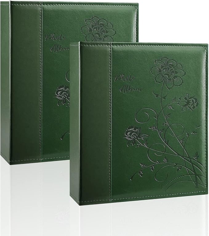 Photo Album 8x10 2 Packs Clear Pages Pockets Leathe Cover Slip Slide in Photo Album Each Holds 50 Vertical 8x10 Photos Picture Book for Wedding Family (Dark Green)