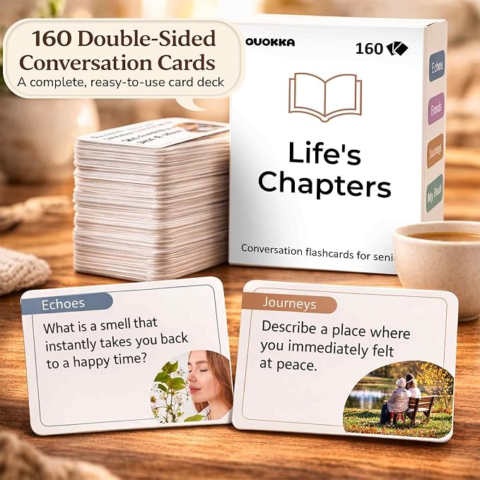 Quokka Elderly Memory Games for Seniors – 160 Cards for Alzheimer's or Dementia Activities – Large Print Conversation Starters Cards for Elderly Parents – Dementia Products in Premium Gift Box