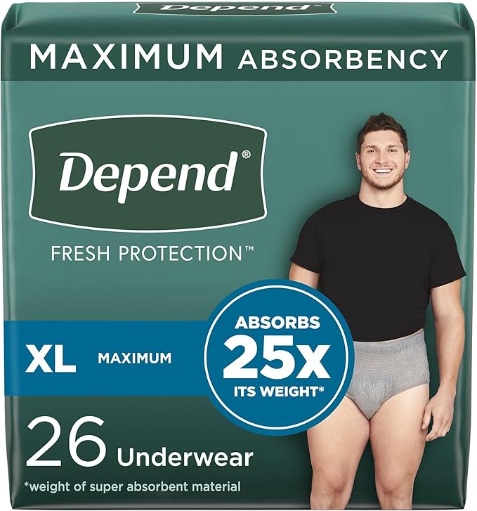 Depend Fresh Protection Disposable Underwear Male Waistband Style X-Large, 53746, 52 Ct