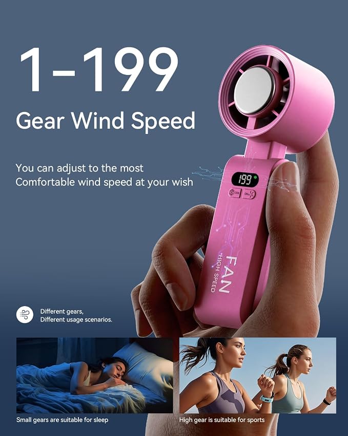 Handheld Portable Turbo Fan with Ice Cooler, Speed (1-199) 5500mAh Rechargeable Personal Fan,[20H Cooling Time] Mini Yet Powerful [20000 RPM] Small Pocket Fans for Travel/Outdoor/Home/Office, HotPink