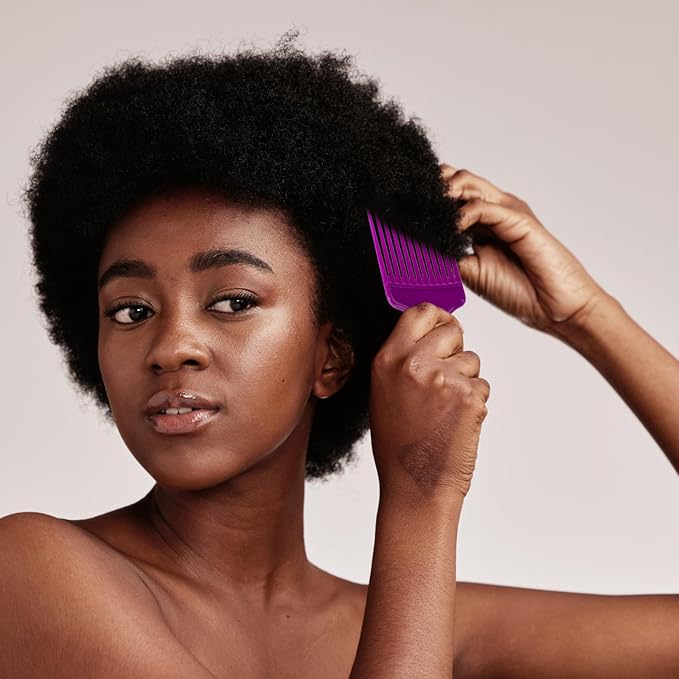 SIMPOR 2 Pcs Hair Pick Comb Wide Tooth Lift for Hair Styling Detangling Plastic Afro Pick for Women Men (Purple, Pink)
