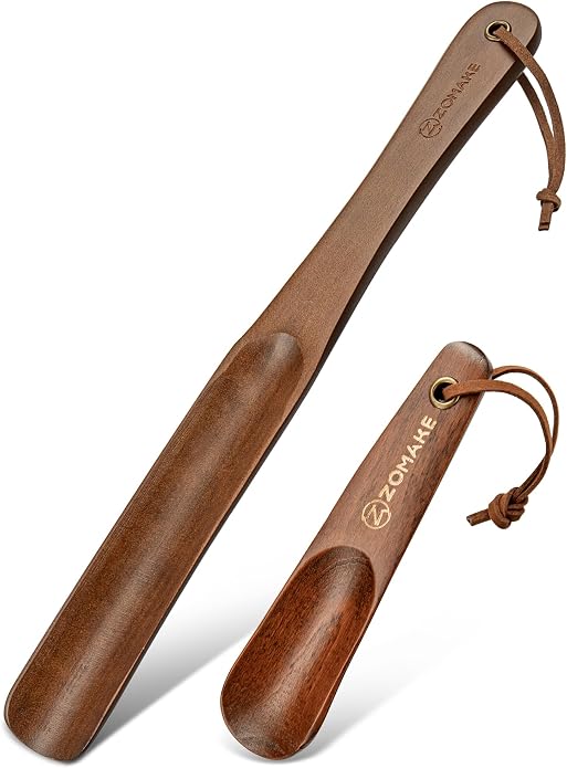 ZOMAKE Wooden Shoe Horn Long Handle for Men Women 15.7" 13.8" | Long Shoehorn Boot Horn for Seniors, Sturdy Wooden, Shoes Protection, No Bend Over, Easy Shoe Wear for Home Office Use