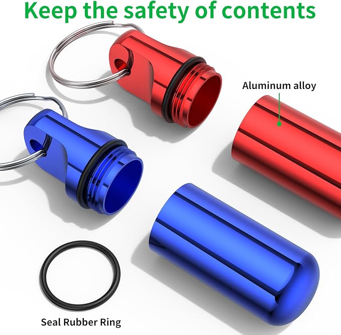 Urekt Small Pill Box Keychain, (4 Pack) Portable Keychain Pill Holder Aluminum Alloy Medicine Organizer Mini Metal Pill Case for Purse Waterproof Travel medication Container for Outdoor Camping Travel