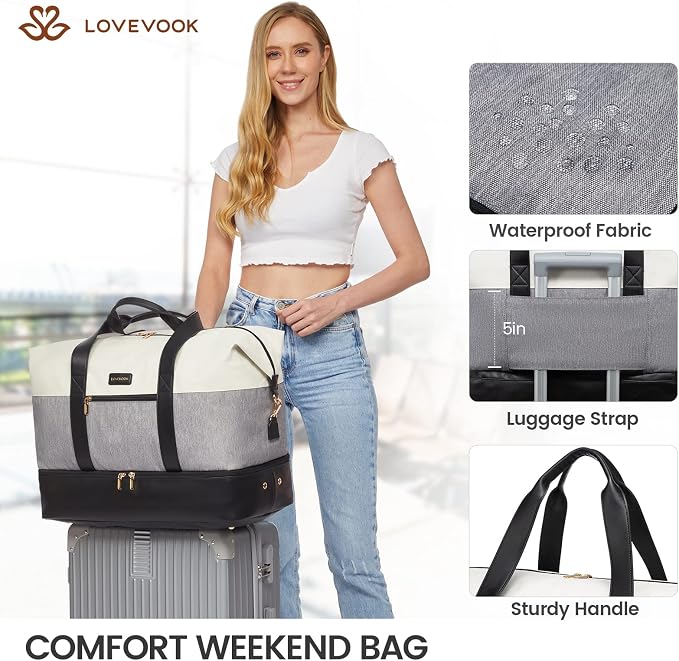 LOVEVOOK Weekender Bag for Women, Large Duffle Bag for Travel with 2 Packing Cubes, Carry on Overnight Bag with Shoe Compartment, Mom Hospital Bags for Labor and Delivery