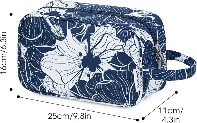 Narwey Travel Toiletry Bag for Women Traveling Dopp Kit Makeup Bag Organizer for Toiletries Accessories Cosmetics (Blue Lotus)