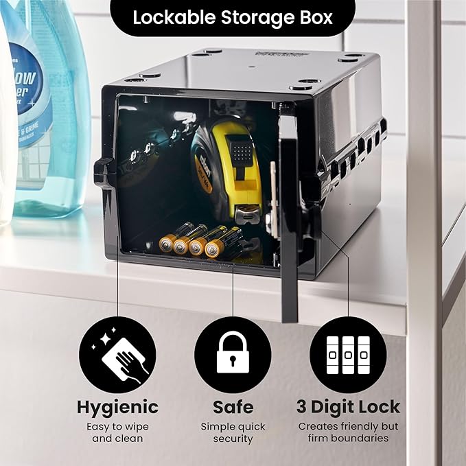 Lockabox Mini™ | Small Lock Box with Combination Lock (Half Letter Sized) | Mini Lockable Box for Small Medicines, Snacks & Mobile Phones | External Size 8.8 x 6.1 x 4.7 Inches (Jet)