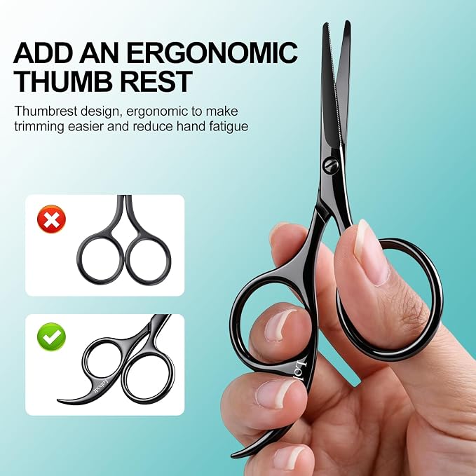 4.72-inch Professional Nose Hair Scissors,with rounded heads, Suitable for personal care, facial hair trimming, as well as ear, eyebrow, beard (black)