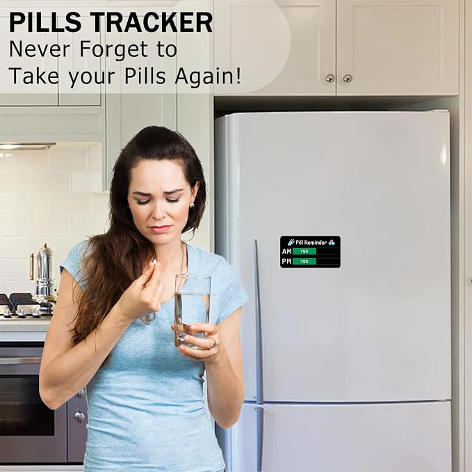 Pill Reminder, Pill Reminder Magnet, Pill Tracker AM PM, Acrylic Reminder Slider for Fridge, Magnetic and Adhesive Sticker Option-6 x 3 inches, Black