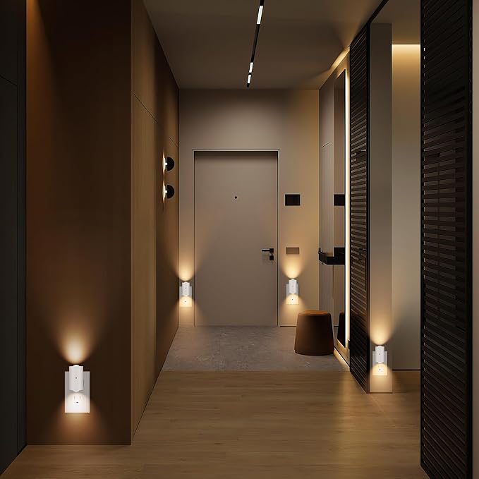 4 Pack LED Night Light, Dimmable Plug-in Wall Nite Light with Dusk to Dawn Auto On/Off, 180° Rotating Head, 2700K Warm White, 0-200 LM for Nursery, Hallway, Bathroom