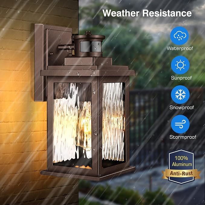 VIANIS Exterior Light Fixture with Motion Sensor, Outdoor Porch Lights | Anti-Rust Aluminum, Easy to Install, Tempered Glass, 2 Packs Oil Rubbed Bronze Dusk to Dawn Wall Lanterns for Garage Entrance