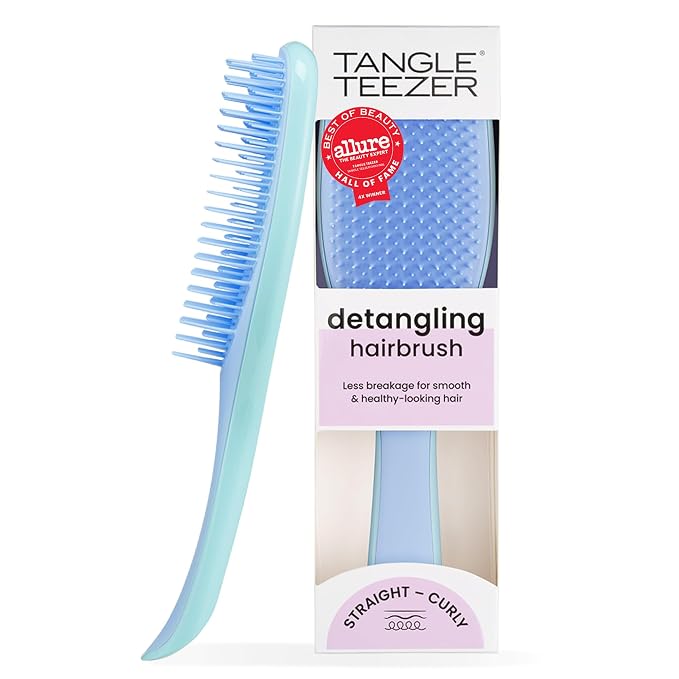 Tangle Teezer Ultimate Detangler Brush, Straight to Wavy, Denim Blues | Patented two-tier, regular-flex teeth reduce breakage & split ends on wet or dry hair; Shower-friendly hairbrush for all ages