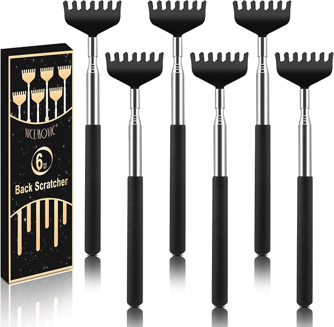 6 Pack Back Scratcher, Stocking Stuffers for Women Men Teen Girls | Prizes for Adults, Birthday Gag Bulk Christmas Gift, Mothers Fathers Day Dad Gifts, Easter Basket Stuffers (Black)