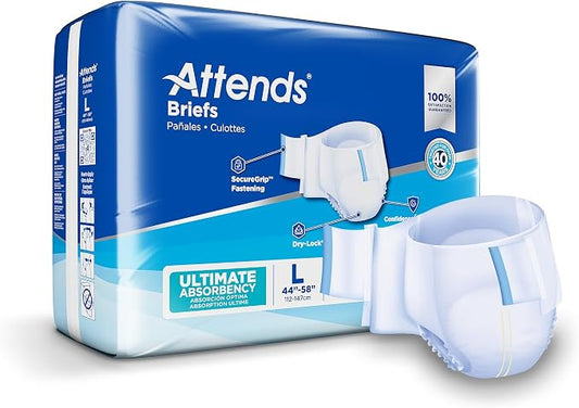 Attends Confidence® Adult Unisex Disposable SmartCool® Briefs, Large,44"-58" Waist, SecureGrip Tab Closure, Ultimate Absorbency, Dry-Lock Containment Core, 24ct Bag