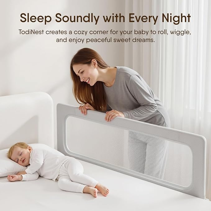 Bed Rail for Toddlers,71 Inch Foldable Baby Guard | 71 in foldable toddler rail with reinforced anchors, no-gap mattress fit, double lock, washable fabric for King|Queen