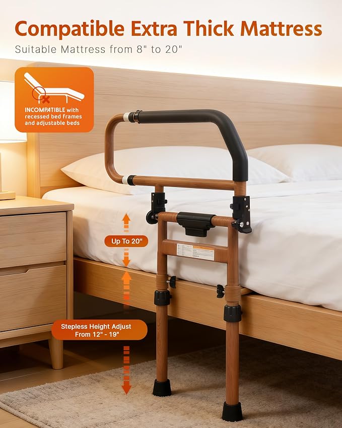Sangohe Bed Rails for Elderly Adults Safety - Foldable Bed Rail for Senior & People Falling Out of Bed - Bed Rail for Elderly, Height Adjustable, Fits Thick Mattress, Hold up to 300 Lbs, KDB504M-01