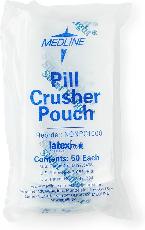 Medline Silent Knight Pill Crusher Medication Pouches, 1000 Count | Durable Puncture-Resistant Plastic, Safe and Sealed Storage, Label Sticker for Identification, Compact Size for Travel