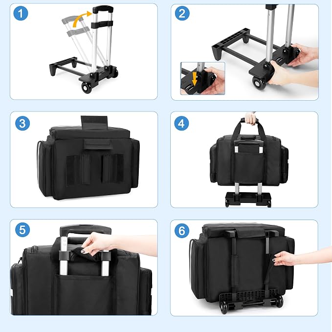 Damero Rolling Medical Bag with Detachable Trolley & Cover Fixed Strap | Medical Bag On Wheels with Inner Dividers, Bottom Support Board, Shoulder Strap for Home Health Nurses, Doctors, EMT, EMS